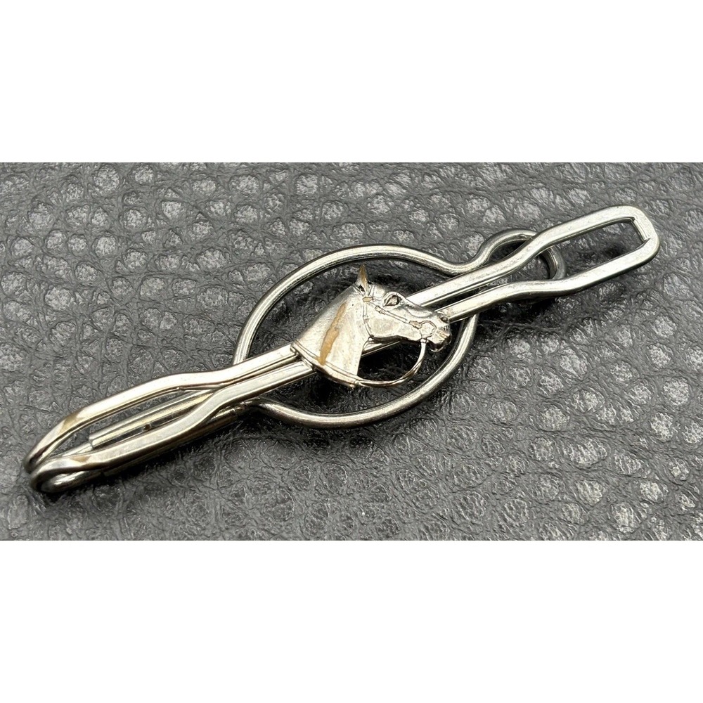 Vintage Horse Head Equestrian Metal Tie Bar Clip Southwestern Silver Tone